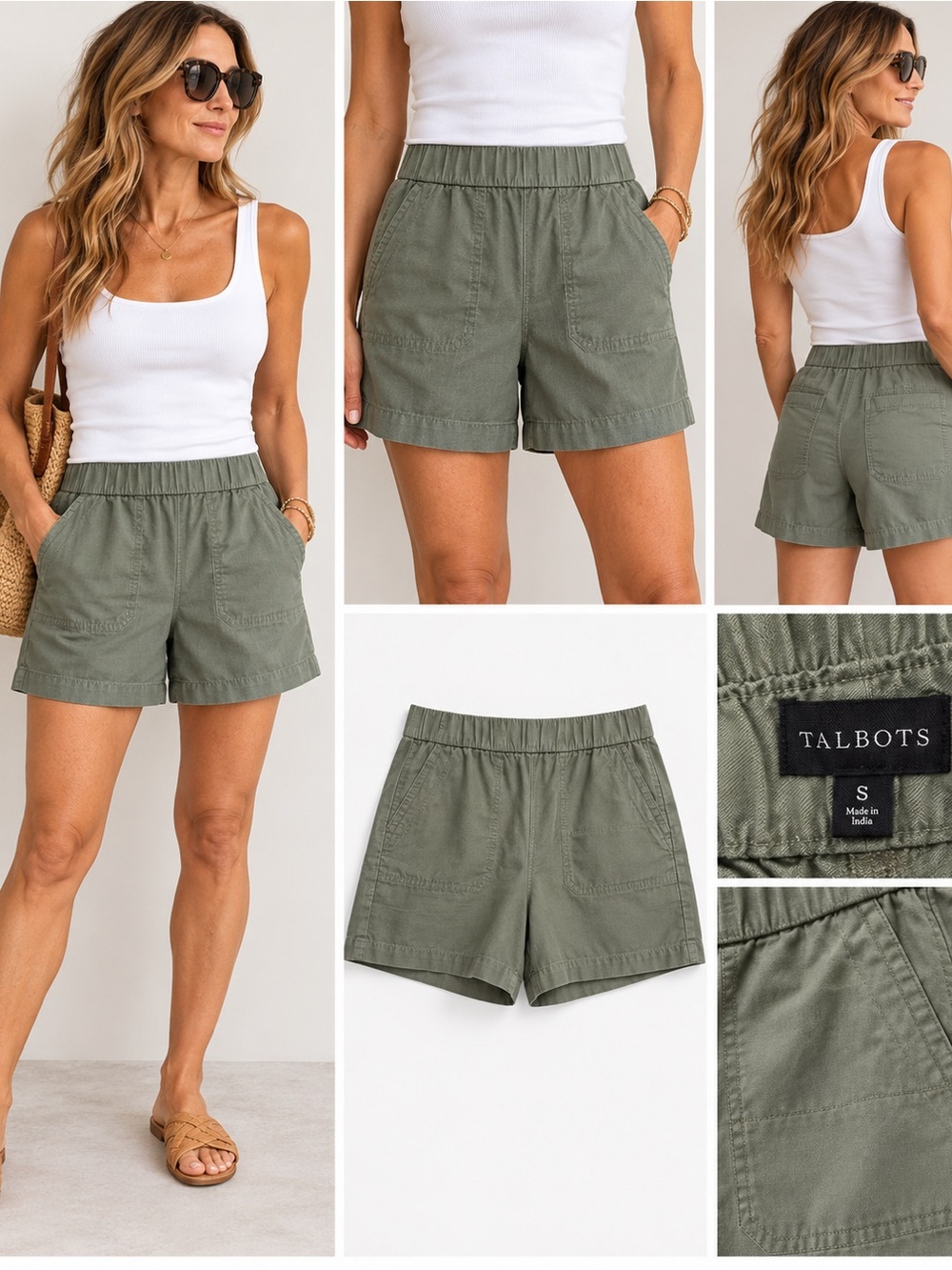 Talbots Olive Green Elastic-Waist Bermuda Shorts